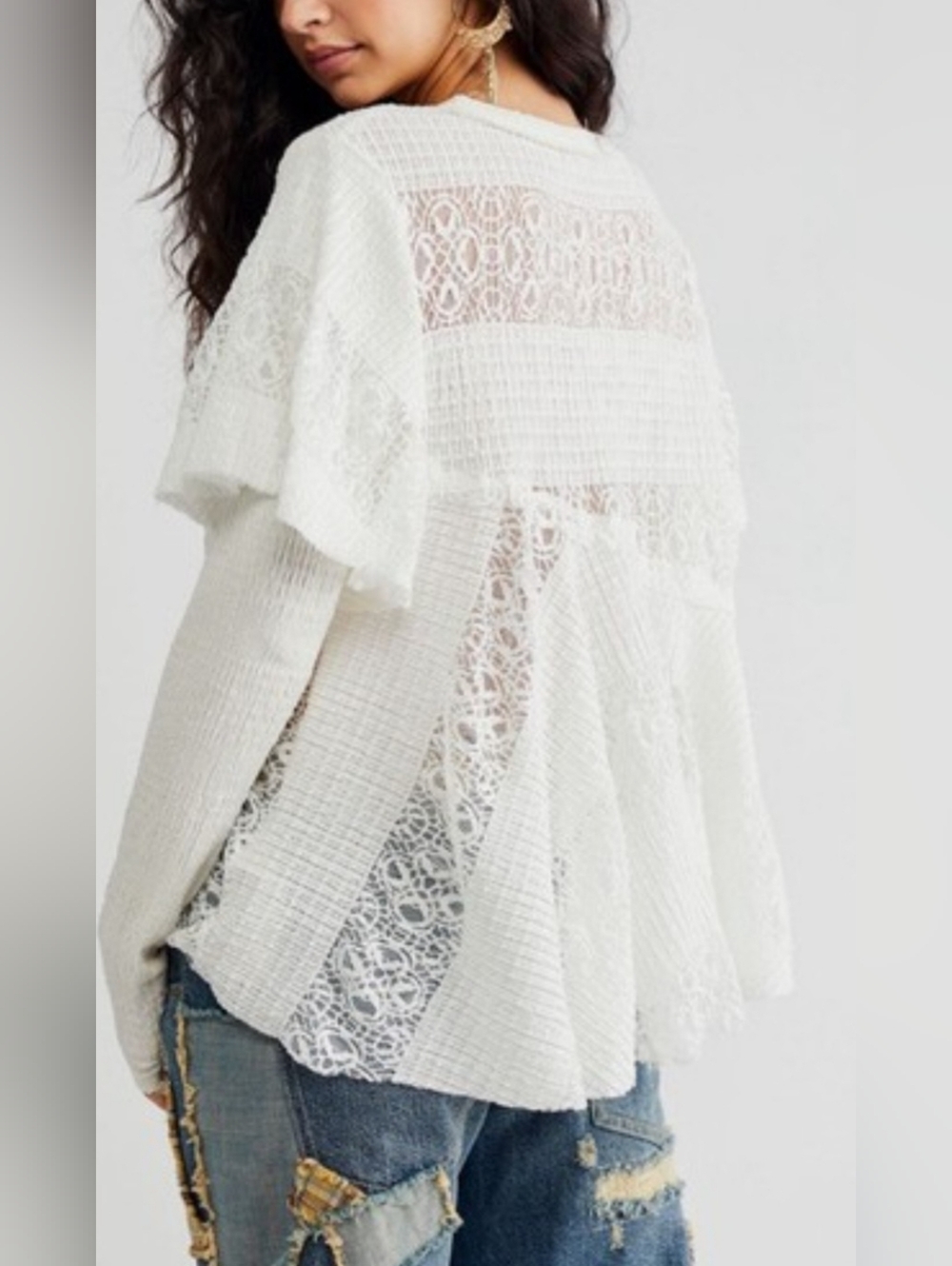 Free People Lace Stripe Knit Peplum    Top - Light Mint Size M. - Picture 4 of 16